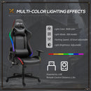 Vinsetto Gaming Chair with RGB LED Light 2D Arm Lumbar Support Swivel Office Computer Recliner Racing Gamer Desk Chair for Home - Black
