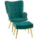 HOMCOM Armchair, Living Room Chair, Velvet Accent Chair with Footstool for Bedroom, Home Study, Dark Green