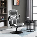 Vinsetto Gaming Chair Ergonomic Computer Chair with Adjustable Height Pedestal Base Home Office Desk Chair PVC Leather Exclusive Swivel Chair Grey and White Racing