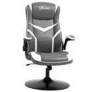 Vinsetto Gaming Chair Ergonomic Computer Chair with Adjustable Height Pedestal Base Home Office Desk Chair PVC Leather Exclusive Swivel Chair Grey and White Racing