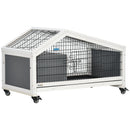 PawHut Rabbit Cage with Water Bottle, Wheels, Plastic Slide-Out Tray - Dark Grey