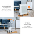 HOMCOM Oil Filled Radiator 11 Fin Portable Heater w/ Wheels and 3 Heat Settings, White
