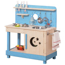 Outsunny Kids Kitchen Role Play Set with Pots and Pans Storage Shelf for 3+