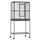 PawHut Rolling Bird Cage w/ Detachable stand Storage Shelf  Wood Perch Food Cup