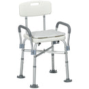 HOMCOM Aluminium Shower Chair with Backs and Arms, Height Adjustable Shower Seat with Removable Padded Cushion, Bath Stool for Seniors, Disabled, Pregnant, White