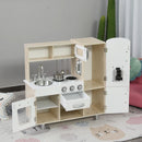 HOMCOM Kids Wooden Pretend Play Toy Kitchen Cooking Set Role Play Phone for Boys Girls White