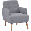 HOMCOM Upholstered Armchair, Nature Wood Frame Padded Living Room Chair, Grey
