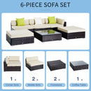 Outsunny 6 PC Rattan Sofa Coffee Table Set Sectional Wicker Weave Furniture for Garden Outdoor Conservatory w/ Pillow Cushion-  Brown