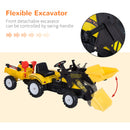 HOMCOM Kids Excavator with Pedals and Trailer - Yellow