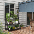 Outsunny 3 Tiered Plant Rack Stand with Hanging Hooks for Indoor Outdoor Use