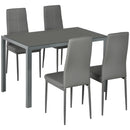 HOMCOM 5-Piece Kitchen Dining Table Set with 4 Faux Leather Metal Frame Chairs Glass Tabletop Desk for Dining Room, Kitchen, Dinette, Grey