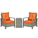 Outsunny 3 PCs PE Rattan Garden Sofa Set w/ 2 Chairs & Storage Table Orange