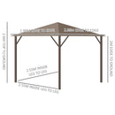 Outsunny 3 x 3 Meters Garden Gazebo with Netting & Curtains, Hard Top Gazebo Canopy Shelter with Metal Roof and Aluminum Frame, for Garden, Lawn, Backyard and Deck, Brown