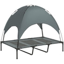 PawHut Raised Dog Bed Waterproof Elevated Pet Cot with Breathable Mesh UV Protection Canopy Grey, for XXL Dogs, 122 x 92 x 108cm