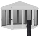 Outsunny 3.2m Pop Up Gazebo Hexagonal Canopy Tent Outdoor w/Sidewalls Light Grey