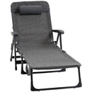 Outsunny Folding Chaise Lounge, Garden Lounger Headrest Cup Holder, Dark Grey