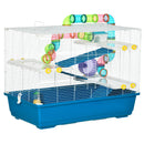 PawHut Large Hamster Cage w/ Water Bottle, Exercise Wheel, Ramps - Blue