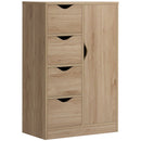 HOMCOM Bathroom Floor Cabinet, Freestanding Storage Unit with 4 Drawers and Door Cupboard for Living Room, Kitchen, Bedroom, Natural