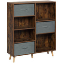 HOMCOM 7 Cube Storage Cabinet Shelving Unit with 3 Fabric Drawers Rustic Brown