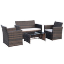 Outsunny 4pc Patio Garden Rattan Wicker Sofa 2-Seater Loveseat Chair Table Brown