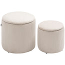 HOMCOM Modern Fabric Storage Ottoman with Removable Lid, Set of 2, White