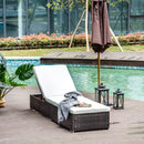 Outsunny PE Rattan Sun Lounger with Cushion, Outdoor Garden Sunbed Furniture with 5-Level Recliner Backrest, and Armrest, Brown