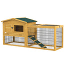 Pawhut Wooden Rabbit Hutch with Run, Asphalt Roof, Pull-Out Tray, Ramp, Yellow