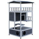 PawHut Wooden Outdoor Cat House 3-Tier Kitten Shelter W/ Tilted Roof Grey