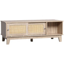 HOMCOM Coffee Table with Storage, Tea Table with Sliding Doors & Natural Rattan