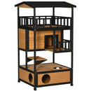 PawHut Wooden Outdoor Cat House 3-Tier Kitten Shelter w/ Tilted Roof Yellow