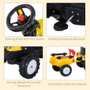 HOMCOM Kids Excavator with Pedals and Trailer - Yellow