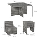 Outsunny 9 Pieces PE Rattan Cube Garden Furniture Set with Cushions, Outdoor Dining Table Set with 4 Armchair, 4 Single Seat, and Glass Top Table w/ Umbrella Hole, Mixed Grey