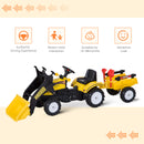 HOMCOM Kids Excavator with Pedals and Trailer - Yellow
