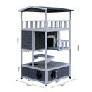 PawHut Wooden Outdoor Cat House 3-Tier Kitten Shelter W/ Tilted Roof Grey