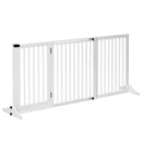 PawHut Wooden Freestanding Pet Gate Adjustable w/ Door Lock Safe Barrier White