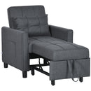 HOMCOM 3 In 1 Pull Out Chair Bed, Convertible Sleeper Chair with Adjustable Backrest, Pillow, Side Pockets for Home Office, Bedroom, Living Room, Grey