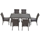Outsunny 7PC Rattan Dining Set Patio Chair Glass Top Table Wicker Furniture Grey
