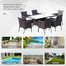 Outsunny Rattan Garden Furniture Dining Set 6-seater Patio Rectangular Table Cube Chairs Outdoor Fire Retardant Sponge Brown