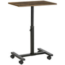 HOMCOM Mobile Laptop Table, End Table with Wheels Height Adjustable, Brown