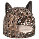 PawHut Wicker Cat Bed Elevated Rattan Kitten Basket Cozy Cave w/ Soft Cushion